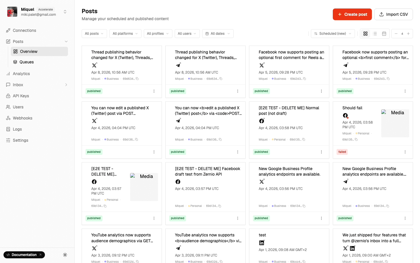 Posts dashboard
