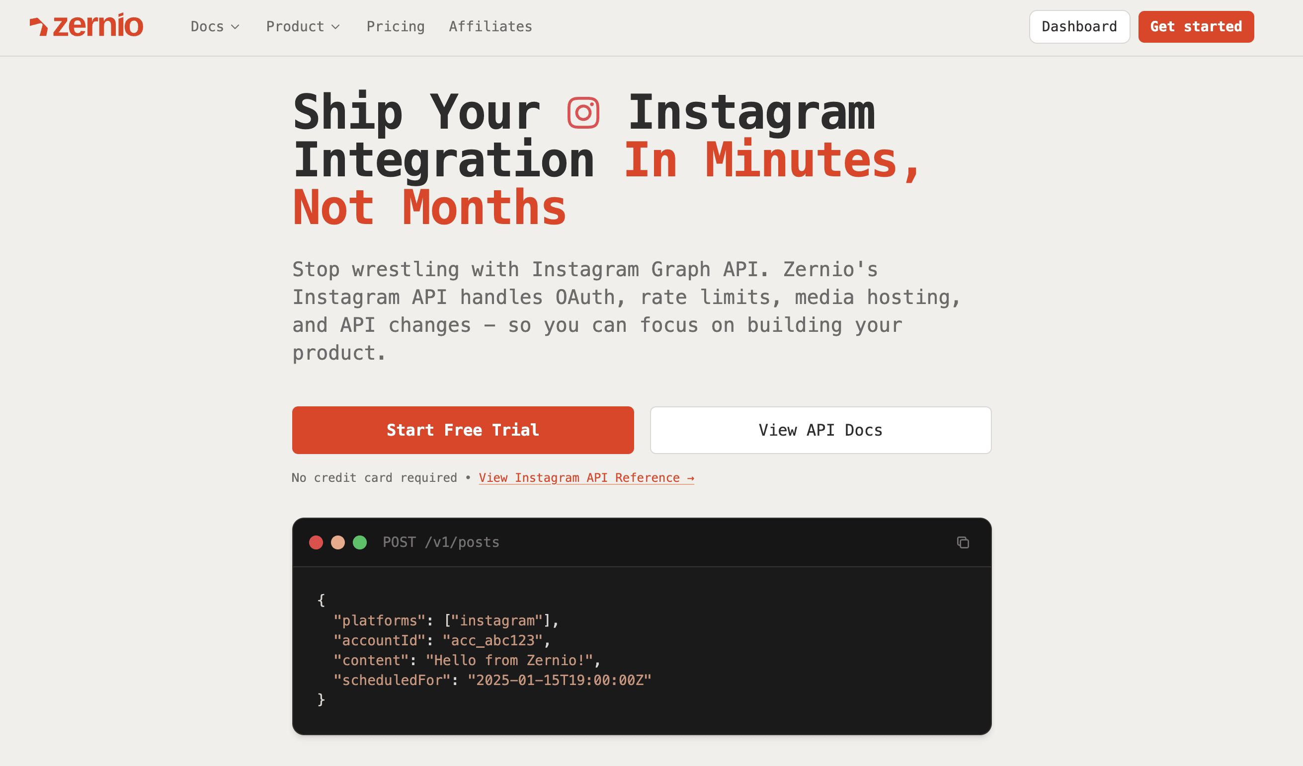 zernio for posting on instagram via API