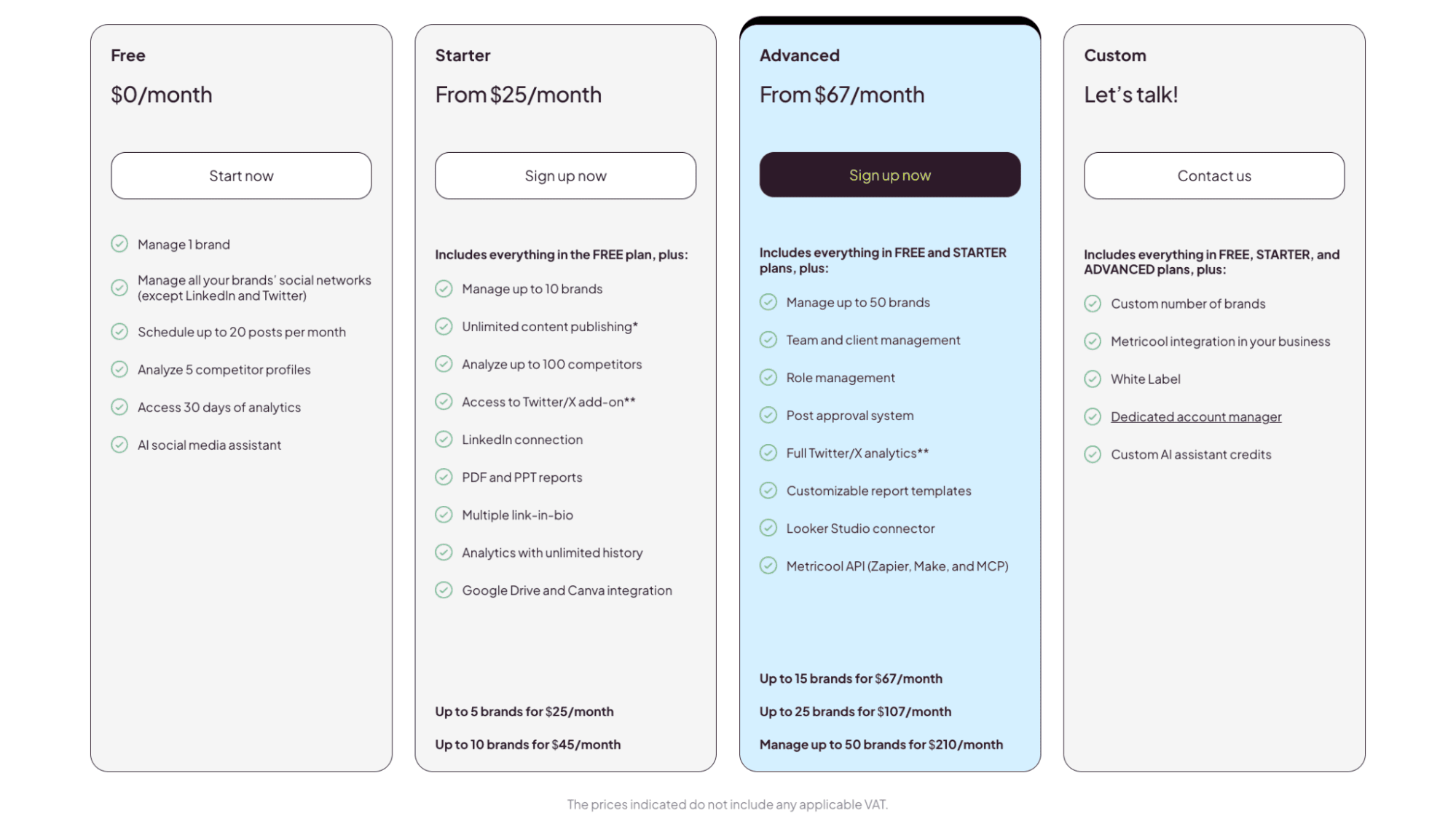metricool pricing
