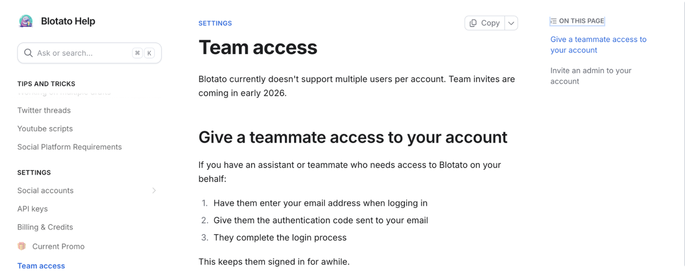 blotato has no multi user setup