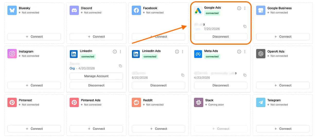 connect google ads account to zernio