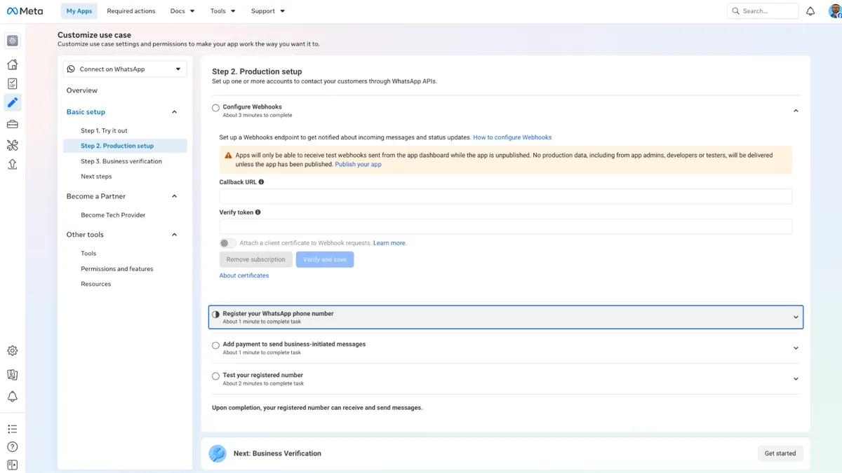WhatsApp Business API for production use