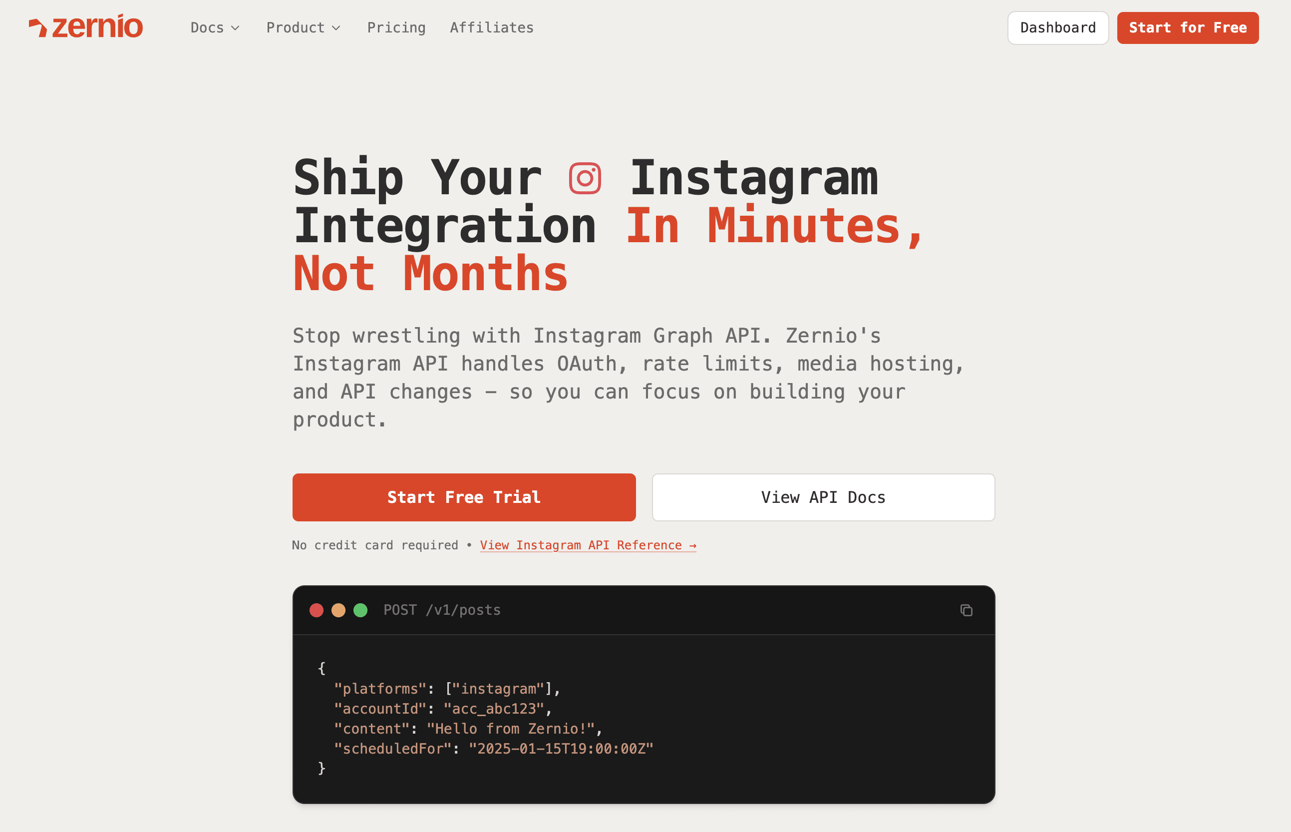 zernio instagram api support