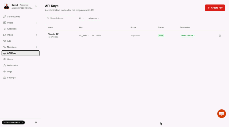 generate Zernio API key