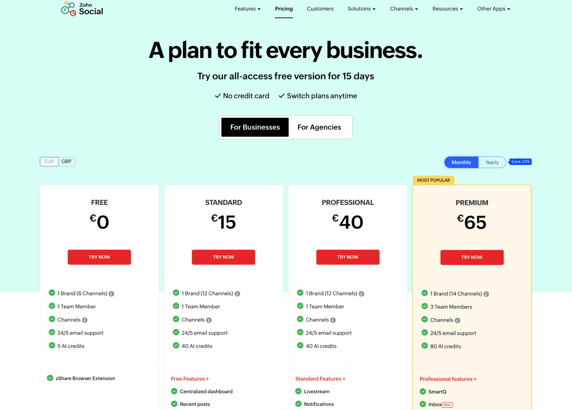 Zoho Social pricing