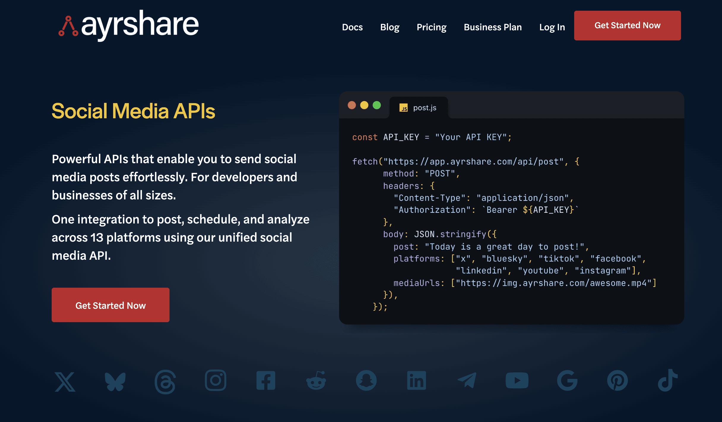 ayrshare social media API for developers