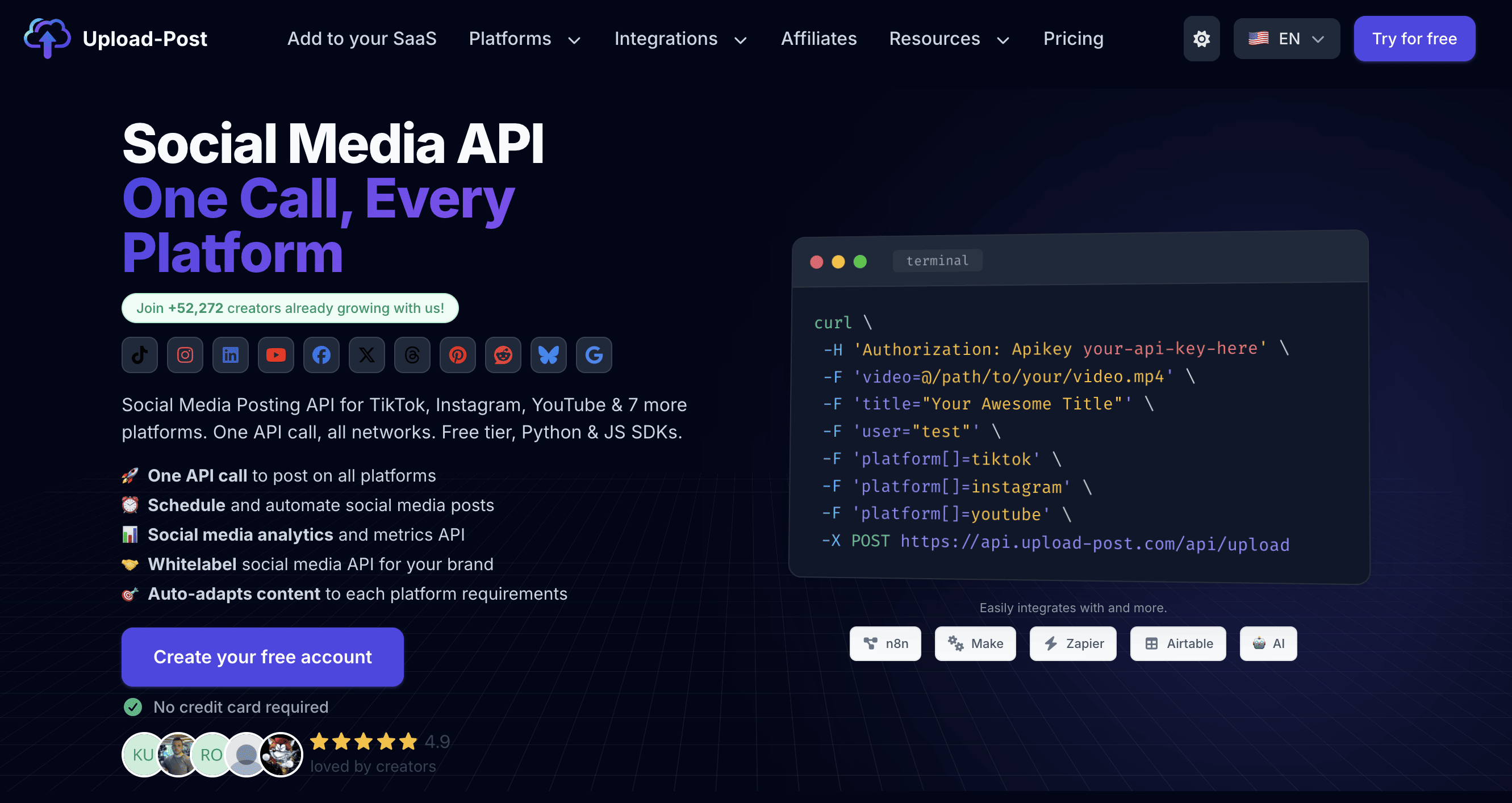 upload post social media API