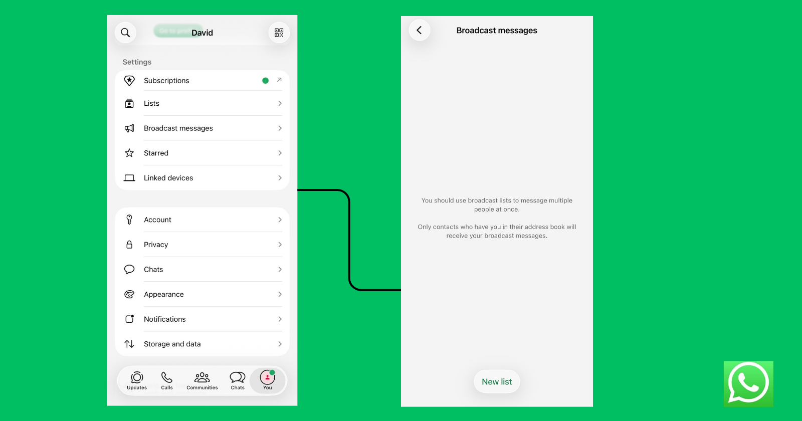 Broadcast message in WhatsApp Business App