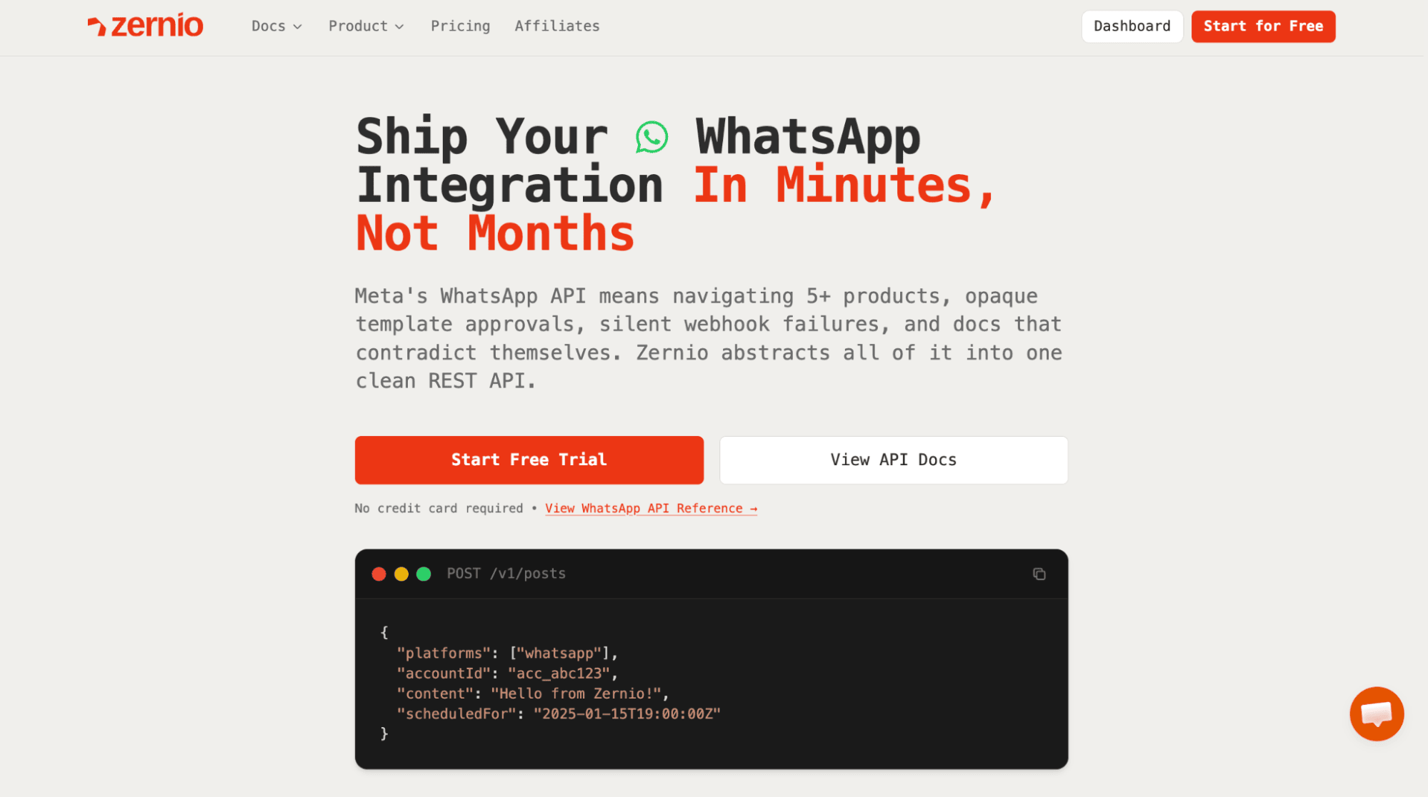 Zernio WhatsApp official integration