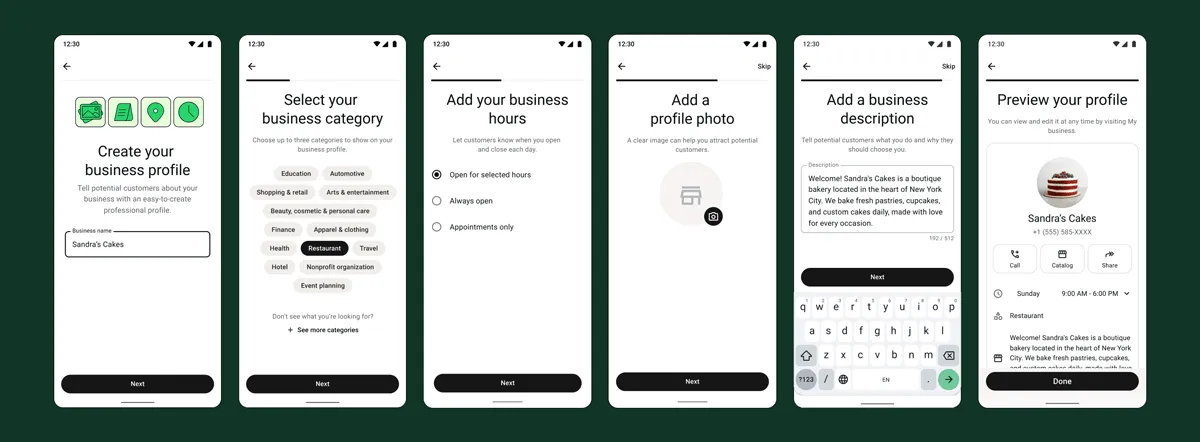 WhatsApp Business App profile setup on mobile