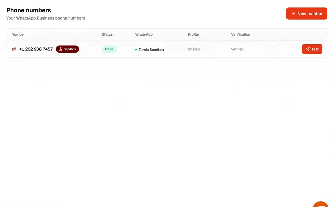 Purchase WhatsApp number in Zernio dashboard