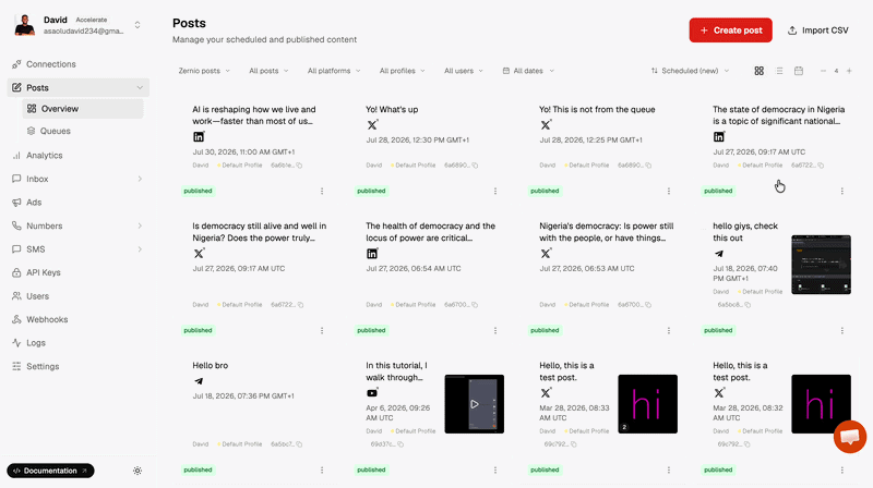 batch social media posting with zernio
