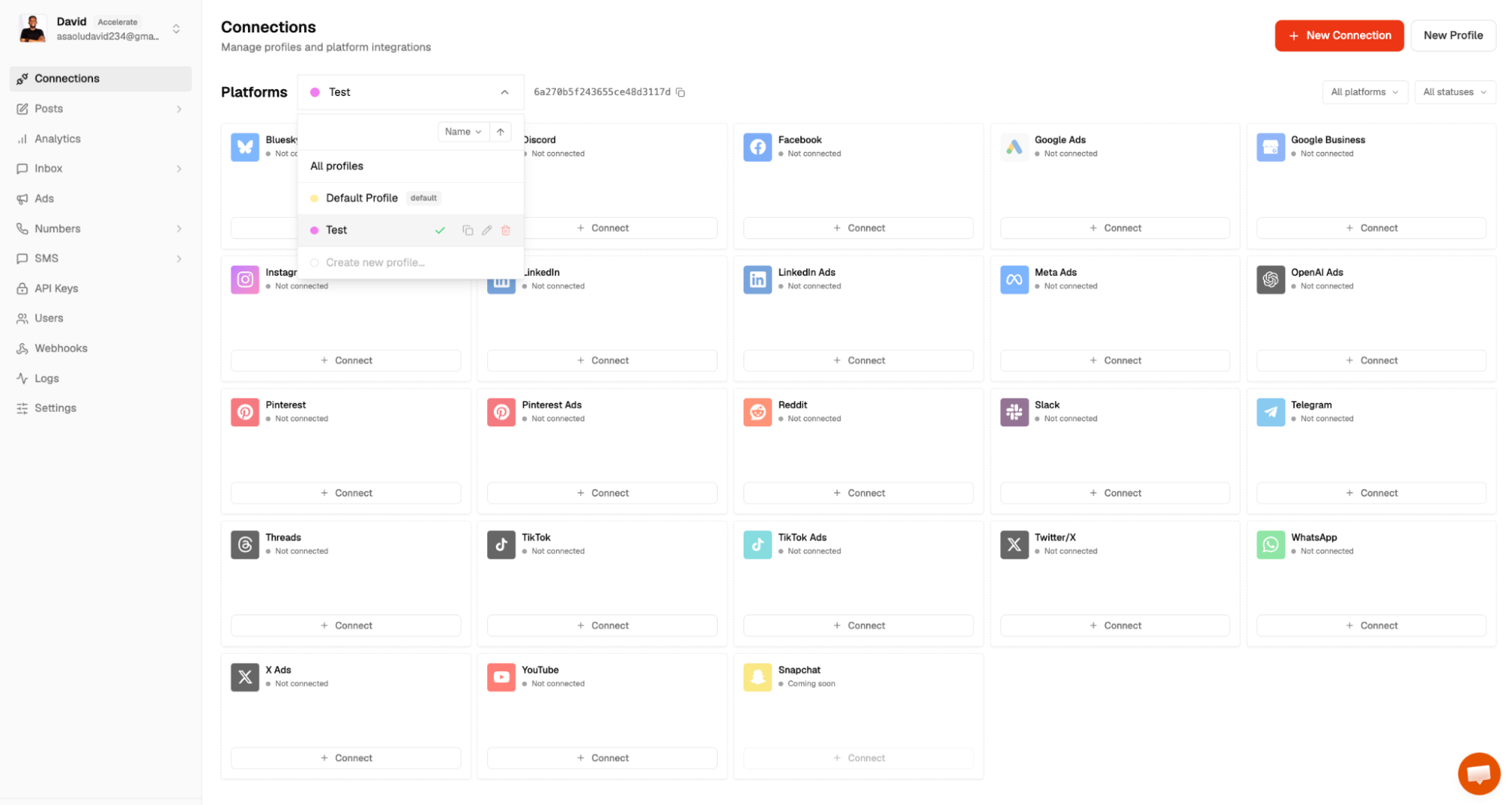 connect social account to Zernio