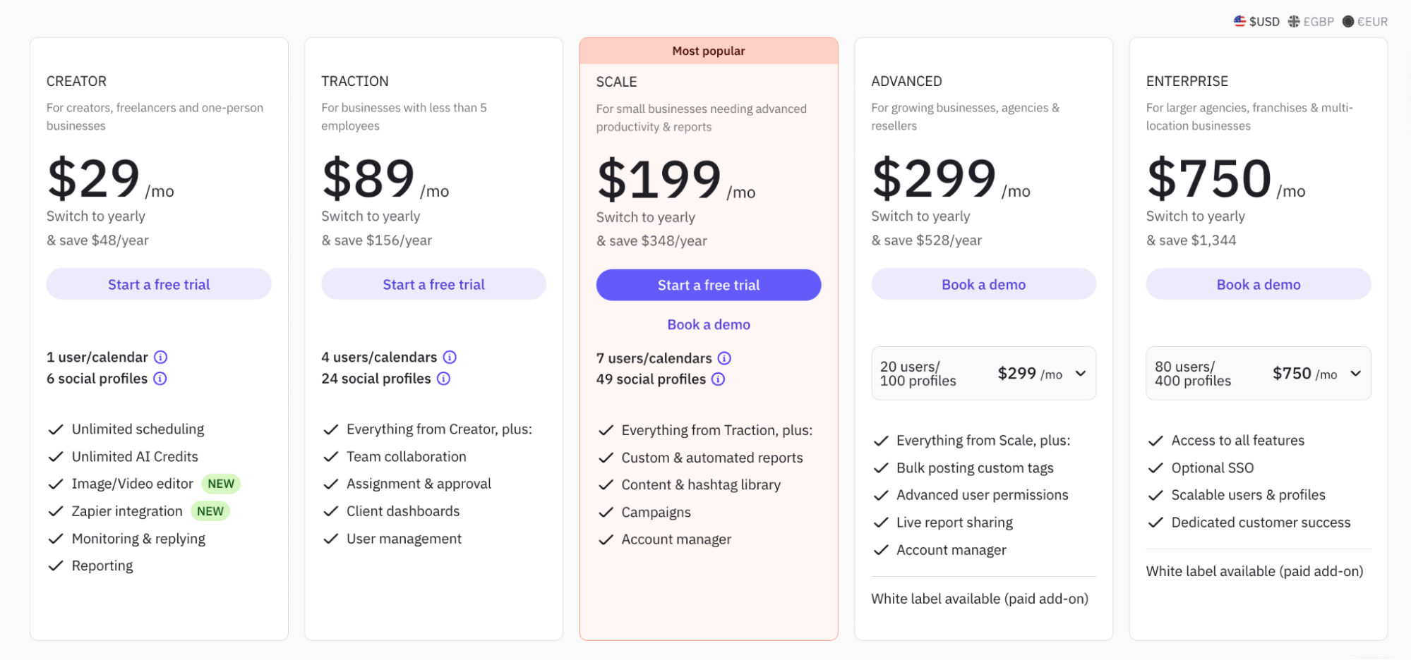 sendible pricing