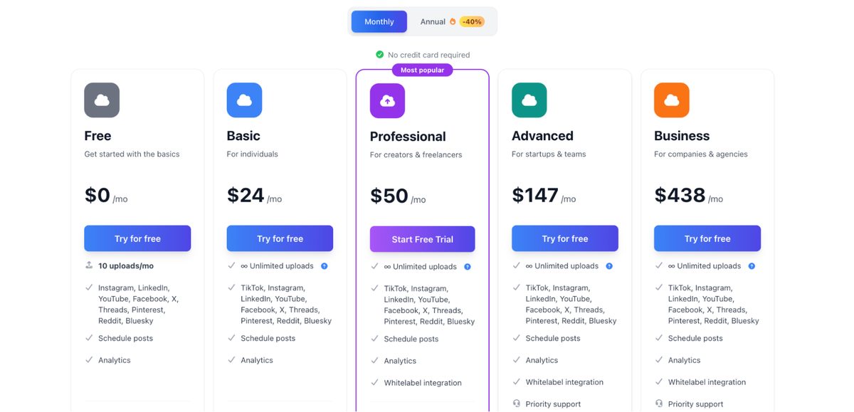 Upload-Post pricing
